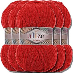 Alize Softy Plus Turkish Wool, Super Bulky Chenille Yarn, Baby Wool, Hand Knitting Yarn without Needle for Crocheting, Soft Chenille Yarn, XXL Ball for Amigurumi (Red, 56)