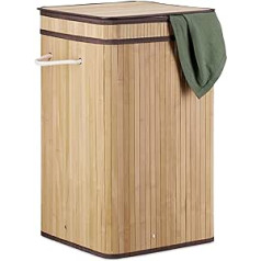 Relaxdays Bamboo Laundry Basket Foldable & Portable XL 70L with Lid Square Laundry Hamper HWD: 63 x 36 x 36 cm, choice of colours