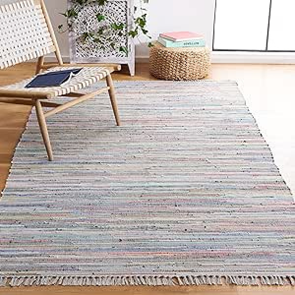 SAFAVIEH Modern Rug for Living Room, Dining Room, Bedroom - Rag Rug Collection, Short Pile, Grey and Multi, 60 x 96 Inch