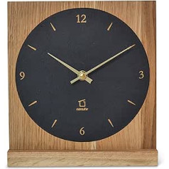 Natuhr Stone Slate Table Clock - Ortler - Wood Solid Oak (Slate Black/Oiled Oak, Quartz Movement)