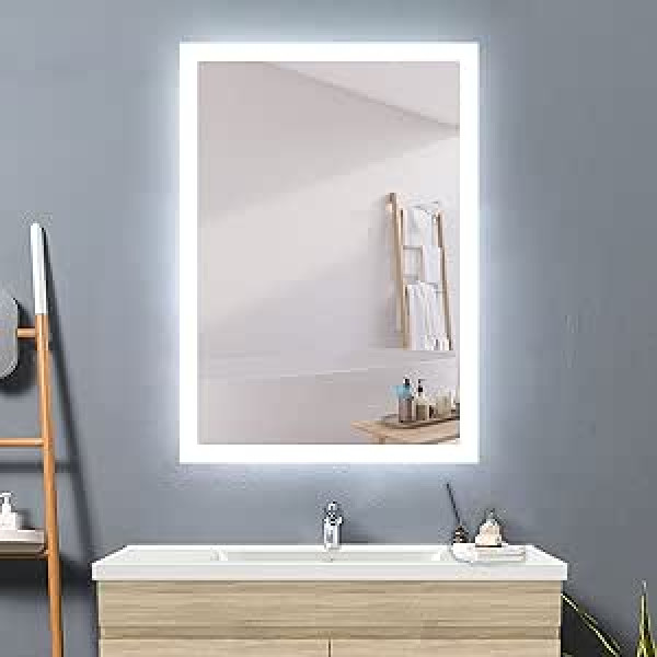 500 x 700 cm Rectangular Heated Bathroom Mirror with Touch Lights Wall Mounted IP44 Vertical or Horizontal