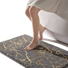 QJHOMO Bath Mat Non-Slip Washable Bath Mat, Grey Bathroom Rug, Gold Decorative Rug, Luxury Bathroom Accessories, Soft Microfibre Absorbent Bath Mat for Bathroom Bathtub, 60 x 90 cm