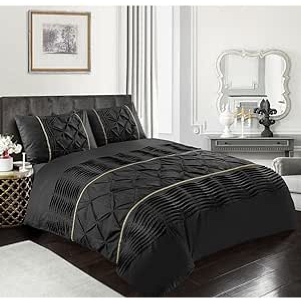 Homespace Direct Eleanor Lux Pin Tuck Bettbezug-Set, Schwarz, Super-King-Size-Bett, mit Schnürung