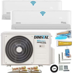 9000 + 12000 BTU Quick-Connect ECO Smart Inverter MultiSplit Air Conditioner Very Quiet with Self Clean / WiFi / Super Ioniser / Follow Me Complete Set Including Cables and Heating Function