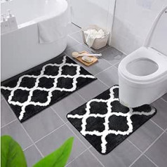 Homaxy Non-Slip Bath Mat Set, Soft Deep Pile Bathroom & Toilet Rug Set, 2-Piece Microfibre Bath Mat Set