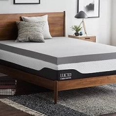 Lucid 10 cm Bamboo Charcoal Memory Foam Mattress Topper - Activated Carbon - Breathable Mattress Topper, Single Bed (90 x 190 cm)