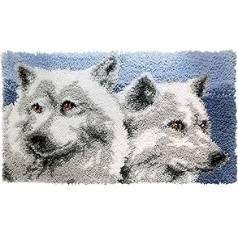 Myriad Choices Wolf Latch Hook Rug Cross Stitch Embroidery DIY Set 50 x 38 cm DIY Set Latch Hook Kit for Children and Adults to Knotting Yourself (ZD-044)