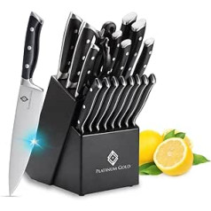 PLATINUM GOLD 19-Piece Kitchen Knife Set, Stainless Steel Knife Set with Wooden Block, Professional Magnetic Knife Block with Knife, Ideal for Any Household