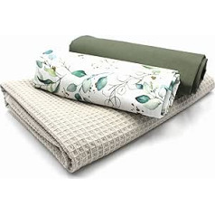 VmG-Store Waffle Pique + Cotton Fabric Set, Colour-Coordinated Waffle Fabric, 100% Cotton Fabric, Tex Standard 100 (Flowers Mint Set42)