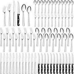 Cutlery Set 72 Pieces for 12 People, Stainless Steel Cutlery Set with Steak Knife, Knife, Fork, Spoon, High-Quality Cutlery Set for Restaurant, Party, Wedding, Dishwasher Safe