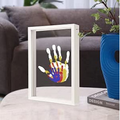 CHERRY CHEERS Family Handprint Set, Wooden Frame for Crafts, Endless Gift Set, Non-Toxic Paints, Transparent Sheets (White)