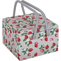Hobby Gift Large Sewing Storage Box Double Lid Square Natural Strawberries