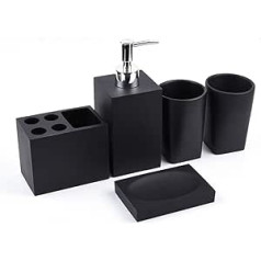 5-Piece Bathroom Accessories, Premium Resin Creative Bathroom Accessories Set, Complete Hotel Quality Gift Set, Luxury Bathroom Accessories with Toothbrush Cup/Soap Dispenser/Soap Dish (Matte Black)