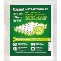 Matti-Bag Mattress Cover 160 x 200 cm - 30 cm Height with Zip Zip, Opaque, Extra Tear-Resistant 120µ for Mattress Transport, Moving, Storage