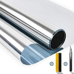 Zindoo Mirror Film Window Opaque from Outside Daytime Sun Protection Film Silver Window Film Heat Protection UV Protection Creates Cosy Living Room 90 x 200 cm