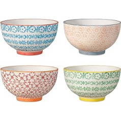 Bloomingville Carla Express Retro Cereal Bowl Vintage Small Serving Bowl Diameter 13.5 cm Blue Orange Green Red Ceramic Set of 4 Holds Approx. 420 ml