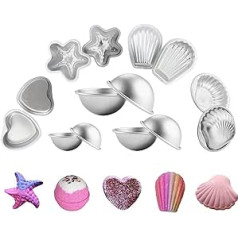 Soap Mould Bath Bomb Molds 14 Pieces (6 Hemispheres, 2 Heart, 2 Shells, 2 Scallops, 2 Starfish) DIY Soap Moulds for Bath Bombs Handmade