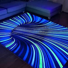 HOLAVIDA Neon 3D Vortex Illusion Rug, Black Light UV Reactive Optical Area Rug, Non-Slip Fluorescent Play Floor Mat, Glow in the Dark, Children's Playroom Decor, 180 x 120 cm