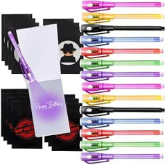 JIMMIDDA Invisible Ink Spy Pen with UV Light for Children, Set of 14, Invisible Ink Pens and Mini Notebooks, Party Favour for Spy Party, Escape Room Party Favors (Top Serect)