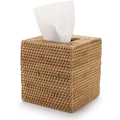 Rattan Cosmetic Tissue Box, Decorative Woven Tissue Holder, Tissue Dispenser for Bathroom/Kitchen/Office, 14.5 x 14.5 x 14.5 cm