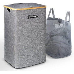 Spardar Laundry Basket with Lid, 100 L Foldable Laundry Basket with Laundry Bag XXL Laundry Hamper Laundry Box for Dirty Laundry Laundry Baskets, Large Laundry Baskets Double Handle Laundry Basket (Grey)