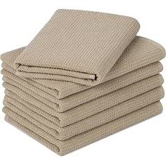 ZOLLNER Set of 6 Waffle Pique Hand Towels 100% Cotton 50 x 70 cm Cappuccino