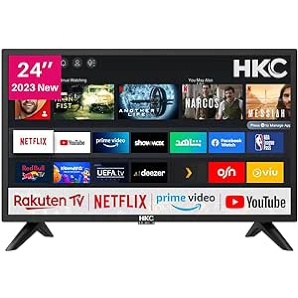 HKC NHV24H3 TV 24 Inch (60 cm) Smart TV with Netflix, Prime Video, Rakuten TV, DAZN, Disney+, YouTube, UVM, WiFi, Triple Tuner DVB-T2/S2/C