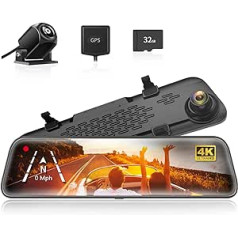 WOLFBOX 12 Inch G840S 4K Mirror Dash Cam with Rear View Camera, Car Camera with IPS Touch Screen, Dual Dash Cam Mirror, Loop Recording and G-Sensor, Parking Monitoring, GPS, Free 32 GB Card