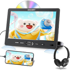 DESOBRY 10.5 Inch Car DVD Player with Headrest Mount, Portable DVD Player for Car with Headphones, Disc Input with Suction Cup, Supports 1080P Video, HDMI Input, USB/SD Card Reader