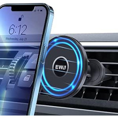 EWA Magnetic Car Mount Mobile Phone Compatible with MagSafe Car Mount / iPhone 14/13/12 Series, Air Vent Double Plug Fixed, 360° Rotation, Ventilation Magnetic Car Mobile Phone Holder for All