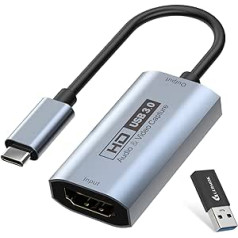 GUERMOK Video Recording Card, USB3.0 HDMI to USBC Recording Card, 4K Full 1080P60FPS Recording Devices for Gaming Live Streaming Video Recorder, for PC Mac OS System OBS PS4 Switch (Grey)
