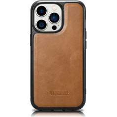 Icarer Korpuss pārklāts ar dabīgu ādu priekš iPhone 14 Pro Leather Oil Wax, gaiši brūns