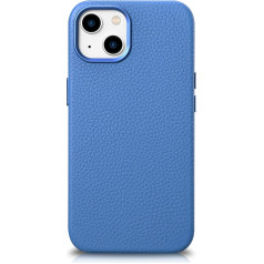 Icarer iPhone 14 magnētiskais ādas maciņš ar MagSafe Litchi Premium Leather Case zilu
