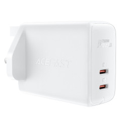 Acefast Latviešu A32 GaN tīkla lādētājs divi USB-C PD pieslēgvietas 50W UK spraudnis balts