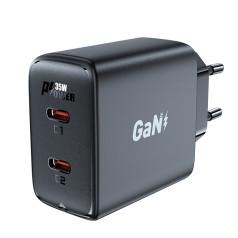 Acefast GaN 35W PD 2x USB-C ātrais lādētājs, melns