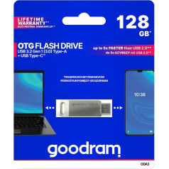 Goodram Pendrive 128GB, divi USB 3.2 + USB-C OTG ODA3 savienotāji, sudraba