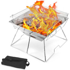 Odoland Portable Charcoal, Folding Stainless Steel Cooking Grate, Camping Stove with Carry Bag for Campfire, Travel, Camping, Hiking, Festival, Barbecue