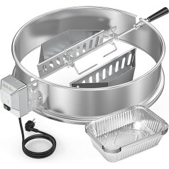 Onlyfire Upgrade Stainless Steel Barbecue Skewer Set for Weber 57 cm Kettle Charcoal Grill, Includes Charcoal Baskets and 10 Drip Trays, Grill Rotisserie with Motor, Rotisserie