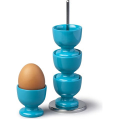 Zeal G277A Stack and Store Egg Cup Holder Set of 4 with Chrome Storage and Carry Stand, Melamine, Aqua