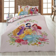 Beautiful Disney Princess Children's Bed Linen 135 x 200 cm + 80 x 80 cm Bed Linen in German Size Motif with Princess Cinderella Snow White Belle Ariel