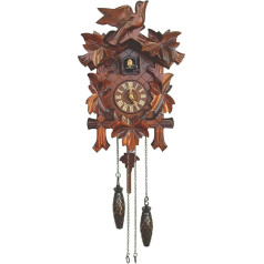 SELVA Cuckoo Clock Hay Weiler Handmade Black Forest Style - Made in Germany - Solid Walnut Stained Wooden Case with Beautiful Details - Quartz Movement (Height: Approx. 30 cm) - C336402