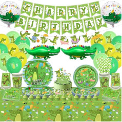 Crocodile Birthday Party Supplies - Crocodile Birthday Party Decorations Including Banner, Cake Topper, Plates, Cups, Napkins, Tablecloth, Balloon for Reptiles Alligator Party Boy Kids