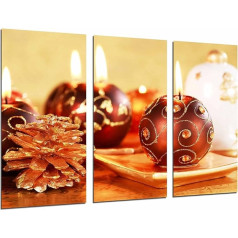 Wall Picture Red and Gold Christmas Decoration Candles and Pineapple 97 x 62 cm Wooden Print XXL Format Art Print Ref 26965