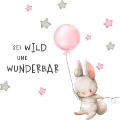 Little Deco DL320 Sticker Saying sei wild & rabbit I Wall Picture L - 232 x 115 cm (W x H) I Balloon Wall Sticker Nursery Girls Animals Wall Pictures Decoration Baby Room Children