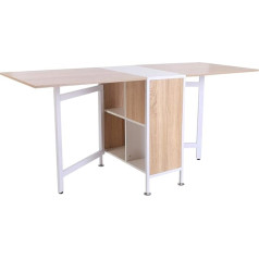 Homcom Folding Table, Side Tables, Dining Table, Storage Surface for Living Room, Kitchen, Oak Wood, Metal Frame, Natural + White, 169 x 60 x 75 cm