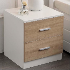 Bakaji Bedside Table with 2 Drawers Modern Design MDF Wood Metal Two Tone (White and Beige) 2 Cassetti