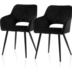 Tukailai Leisure Dining Room Chairs Set of 2 Velvet with Padded Seat, Open Backrest, Armrests and Metal Legs, Kitchen Chair Upholstered Chair for Home, Dining Room, Kitchen, Black