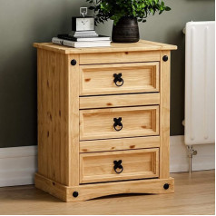 Vida Designs Home Discount Corona Bedside Chest 3 Drawer Distressed Waxed Pine Table