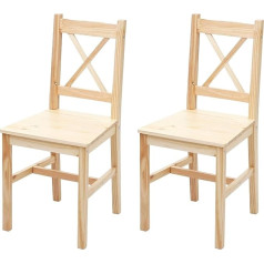 Mendler HWC-F77 Set of 2 Dining Room Chairs, Recliner Chairs, Kitchen Chairs, Solid Wood, Country House Varnished Pine