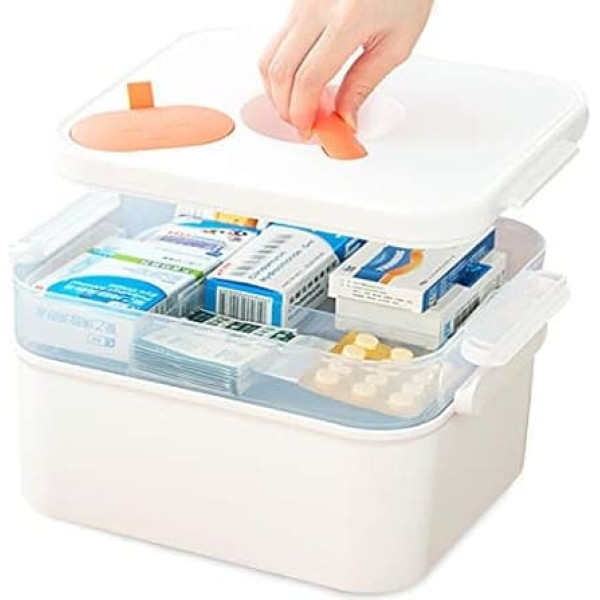 Puninoto First Aid Box with Mini Medicine Box, Home Medicine Cabinet 2 Compartments, Portable Storage Box for Medicine Boxes, 2 Levels Medicine Case Organiser for Home, Outdoors, 30 x 22 x 18 cm